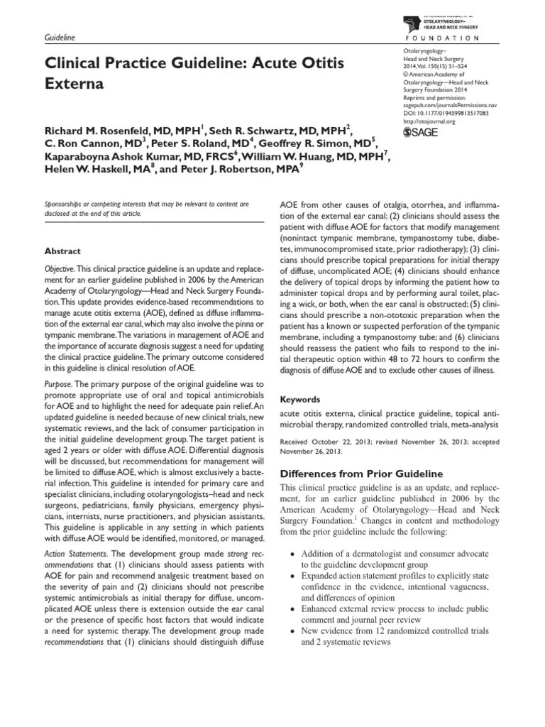 Clinical Practice Guideline Acute Otitis Externa Evidence Based