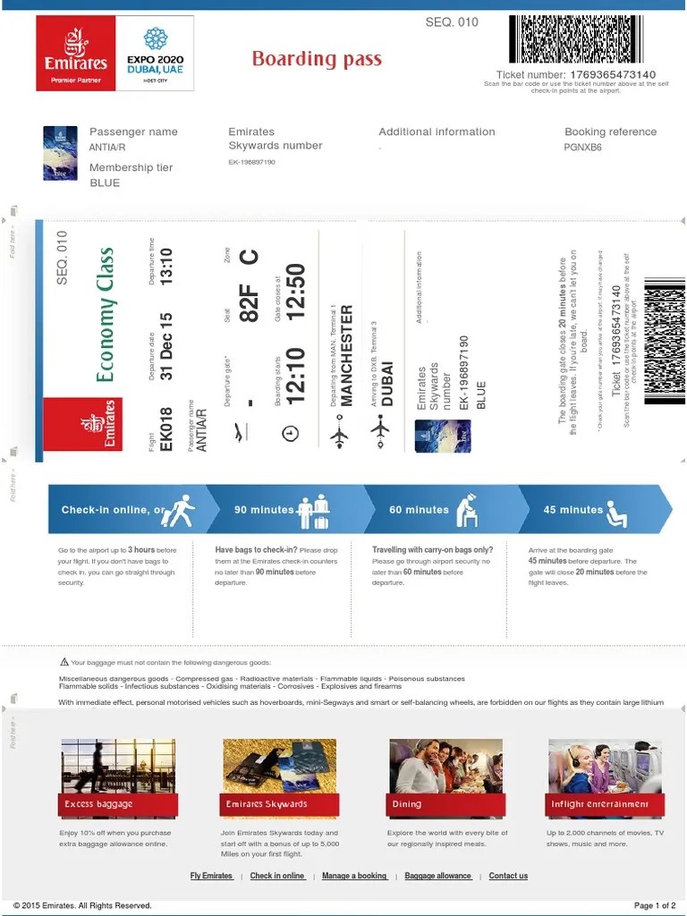 Emirates Online Check In Baggage Airport