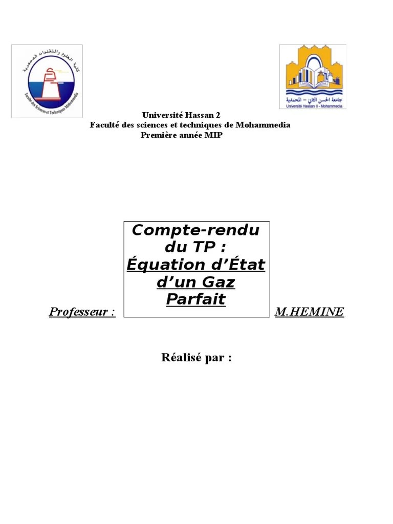 Équation d’État d’Un Gaz Parfait Température Phase