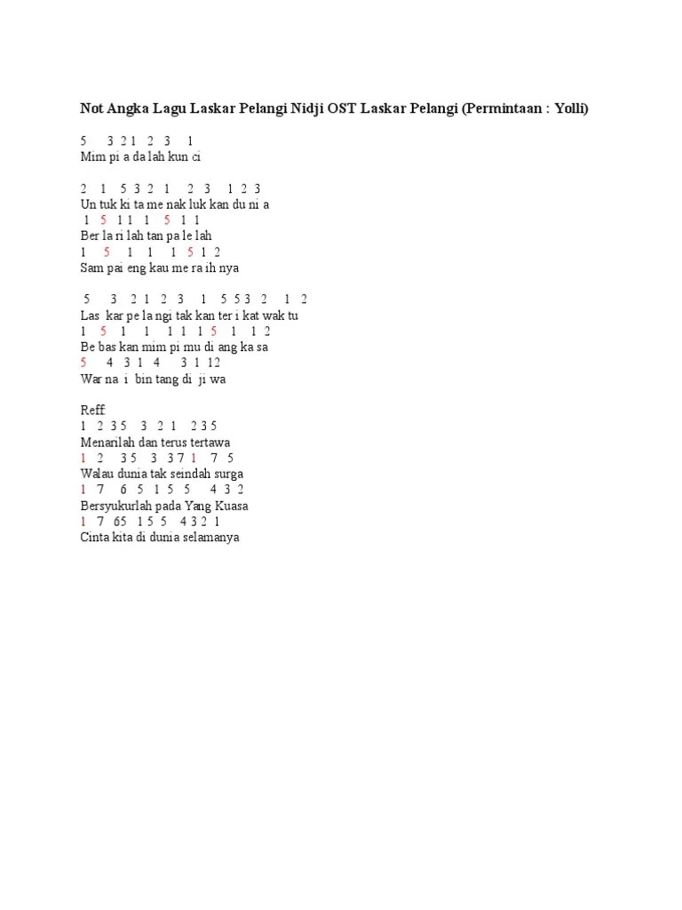 Not Angka Lagu Laskar Pelangi Nidji OST Laskar Pelangi | PDF