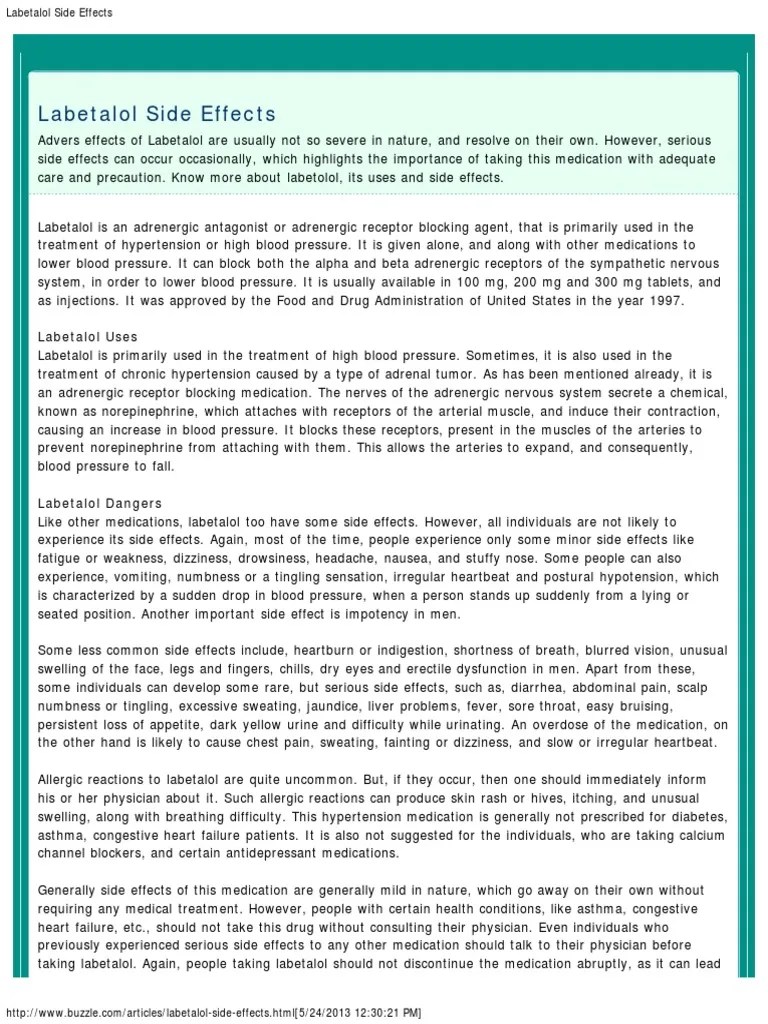 Labetalol Side Effects PDF Adverse Effect Norepinephrine