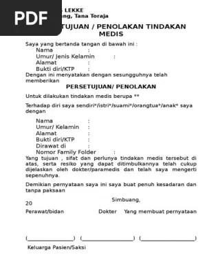 Surat Persetujuan Dan Penolakan Tindakan | Pdf
