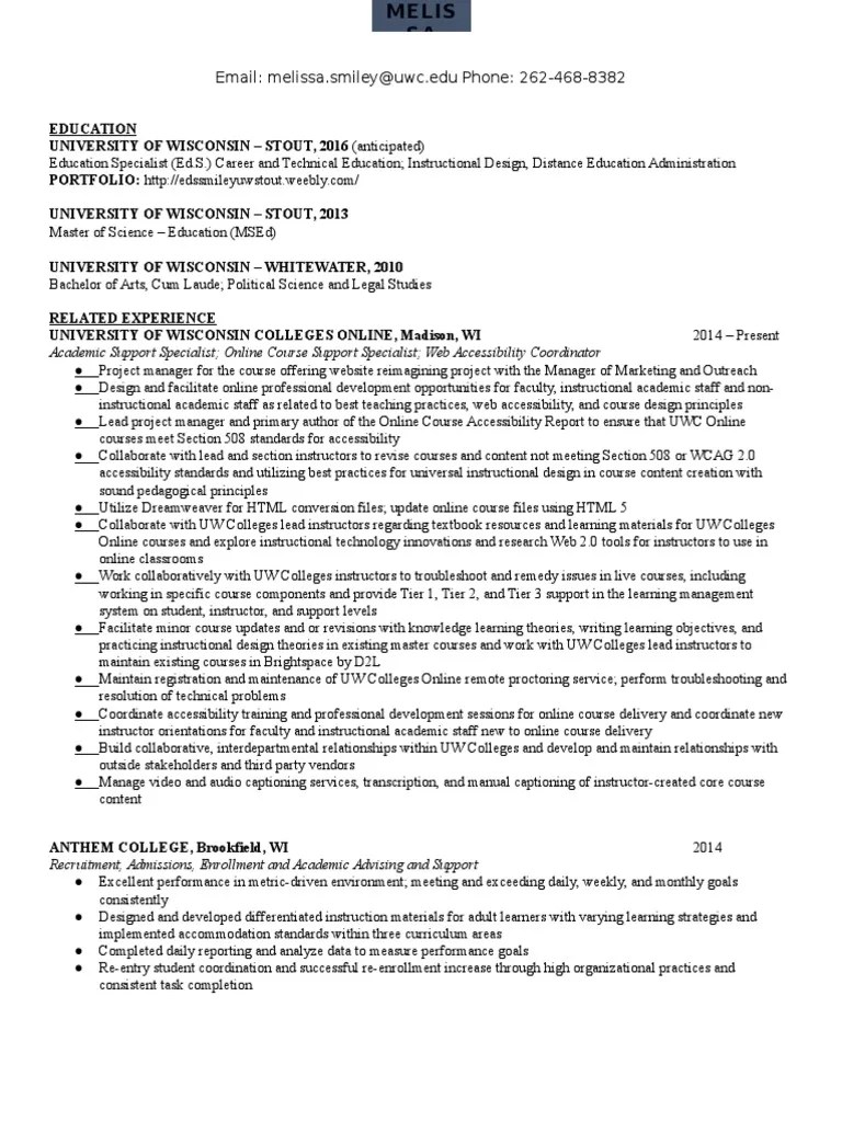 smiley resume Educational Technology University Of WisconsinMadison