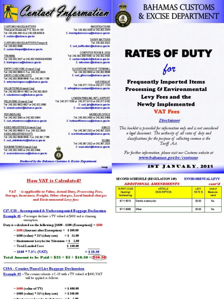 Bahamas Customs Duty 2015 Internal Combustion Engine Washing Machine