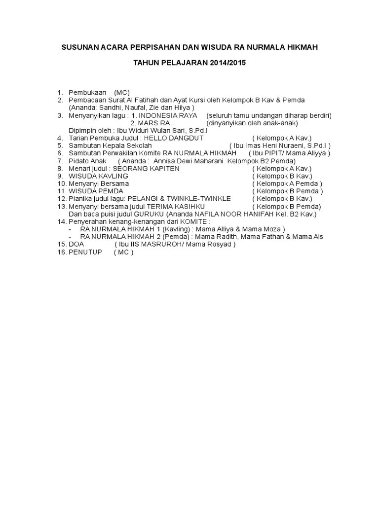 Kumpulan Contoh Susunan Acara Akhirussanah Tk - Kumpulan Contoh Teks MC
