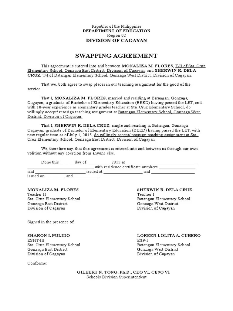Swapping Agreement Government Politics