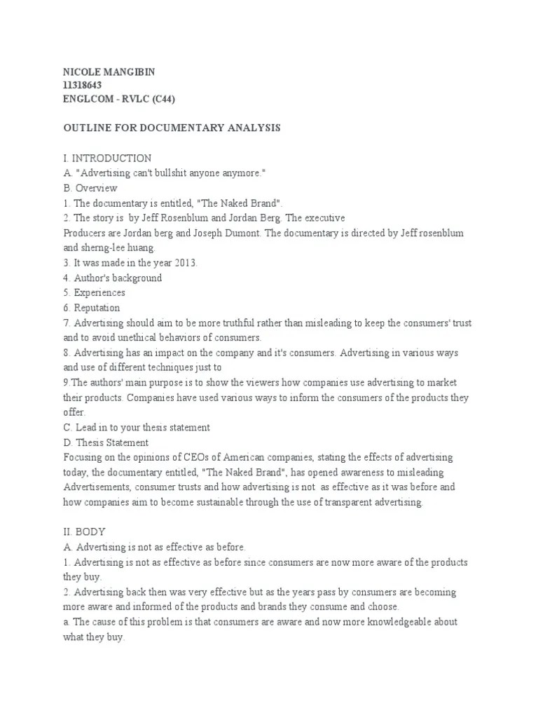 Documentary Analysis Outline Rhetoric Advertising