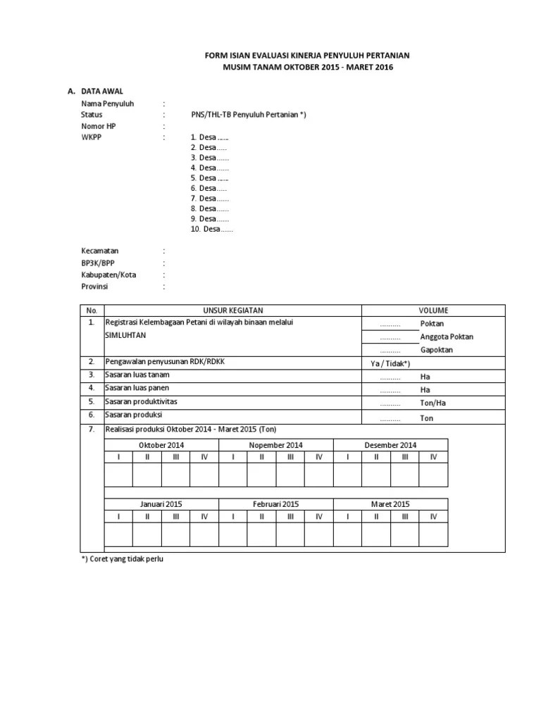 Form Isian Penilaian Kinerja Penyuluh | PDF