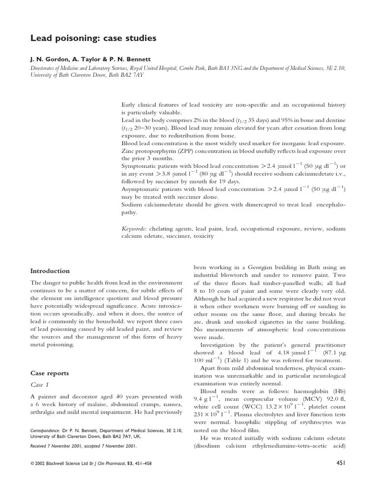 Lead Poisoning Case Studies PDF Lead Acid