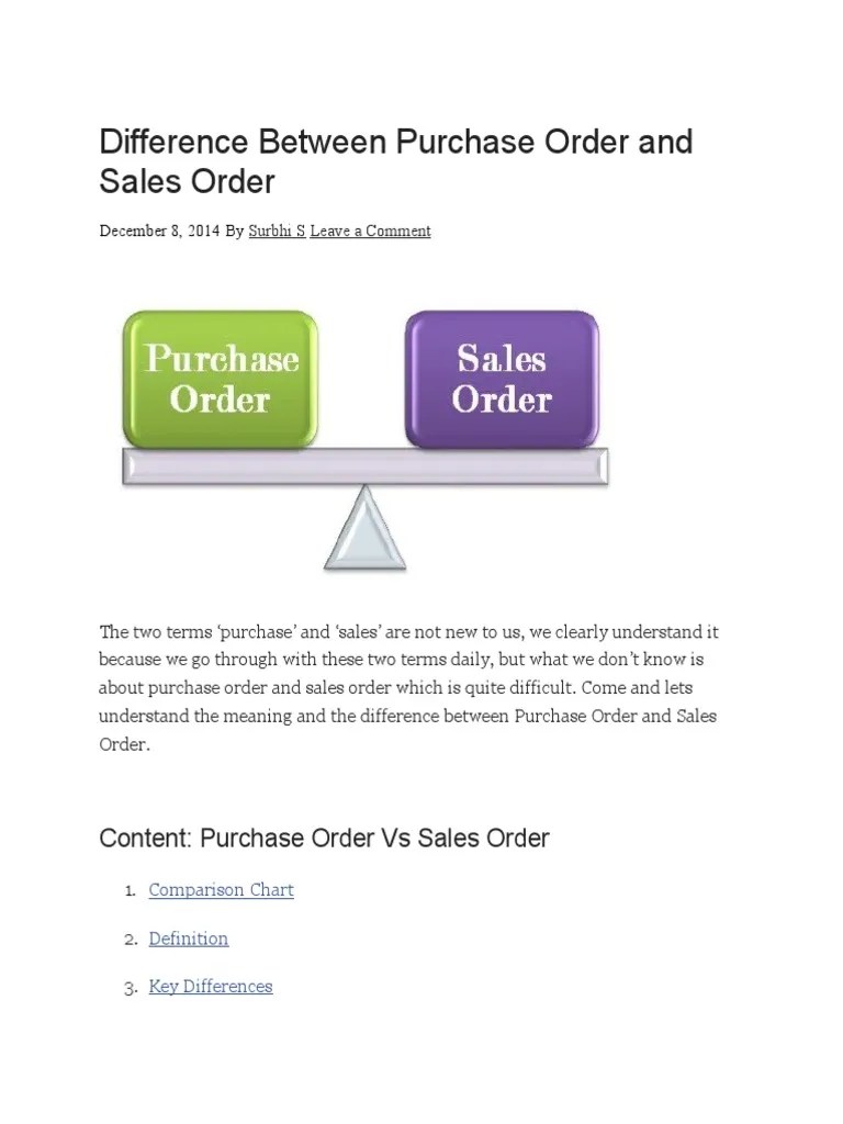 Difference Between Purchase Order and Sales Order PDF Invoice Receipt