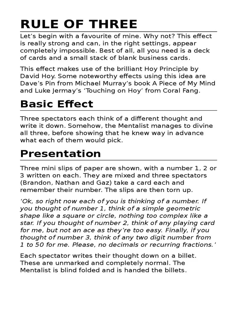 Rule of Three Basic Effect PDF Password Leisure