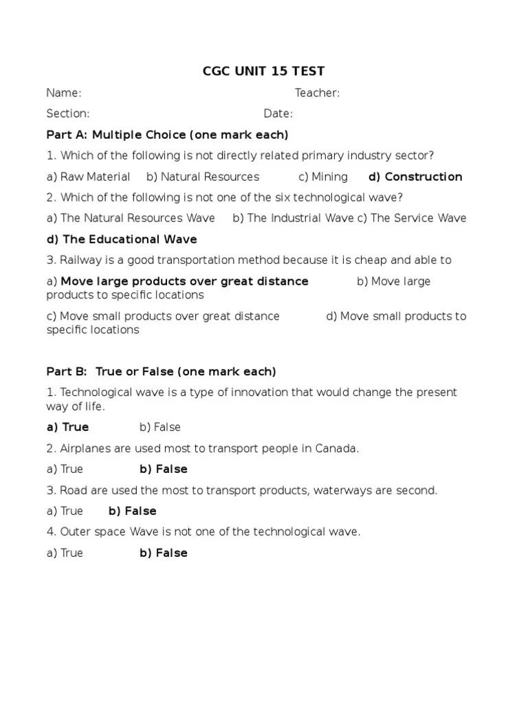 CGC Unit 15 Test Answer Key | PDF | Industries | Tertiary Sector Of The