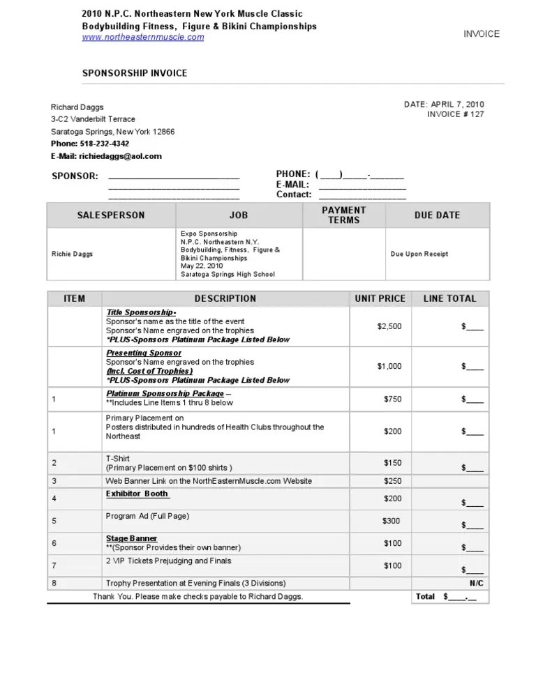 Sponsorship Invoice