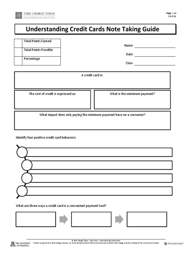 Reading A Credit Card Statement Worksheet