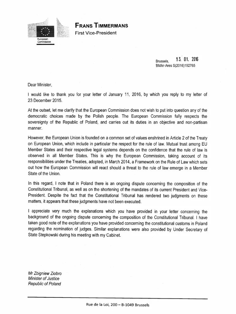 Poland Letter Timmermans