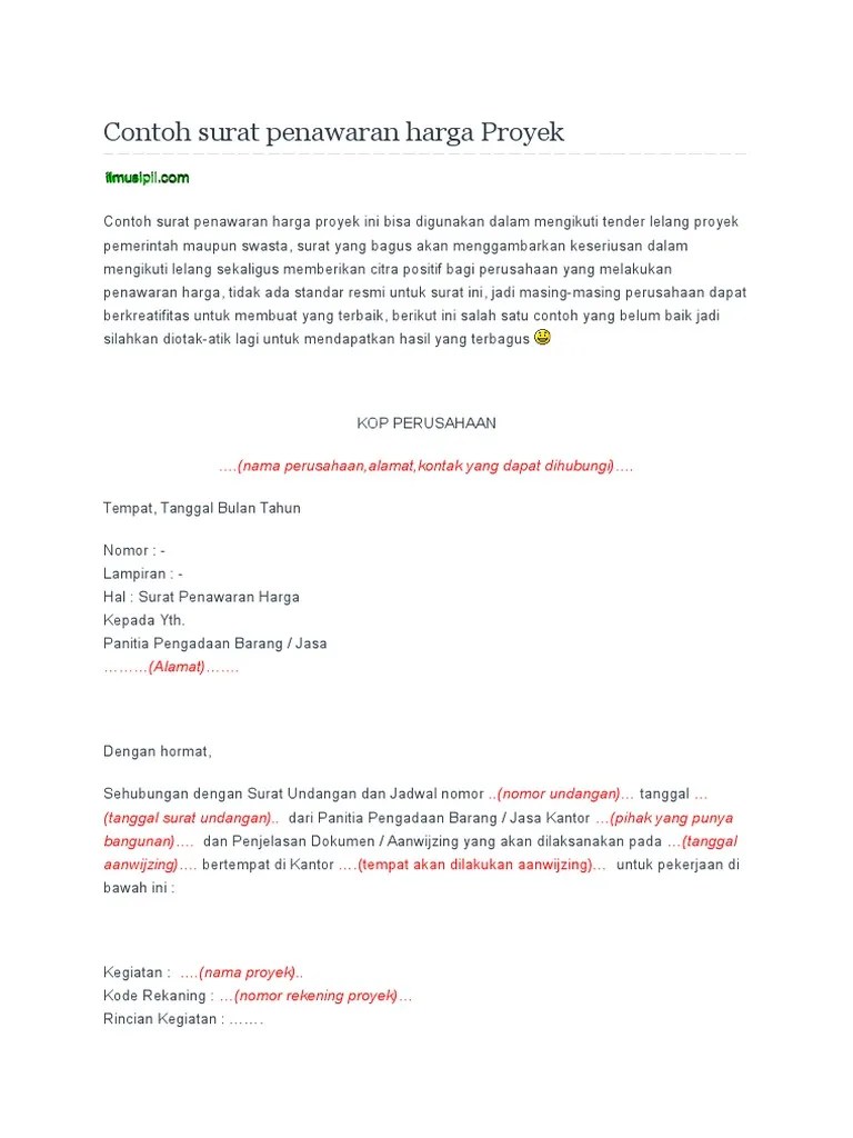 Contoh Surat Penawaran Harga Proyek