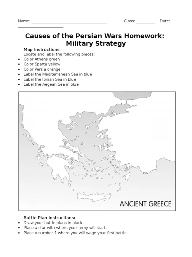 Causes of The Persian Wars Homework Military Strategy Map Instructions PDF Greco Persian