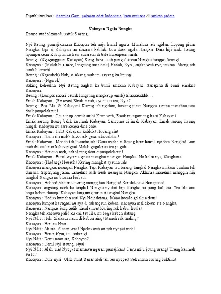 Naskah Drama Bahasa Sunda Si Kabayan Ngala Nangka - Berbagai Naskah