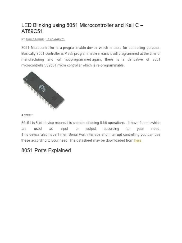 LED Blinking Using 8051 Microcontroller and Keil C PDF