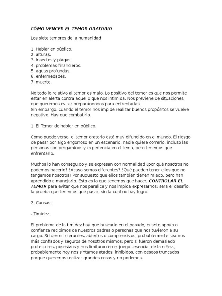 Cómo Vencer El Temor Oratorio PDF Temor Autoestima