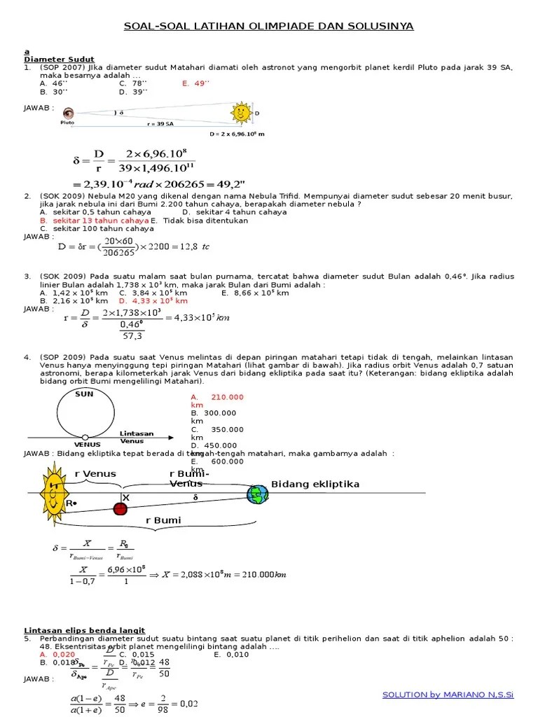 Soal Latihan Olimpiade Astronomi