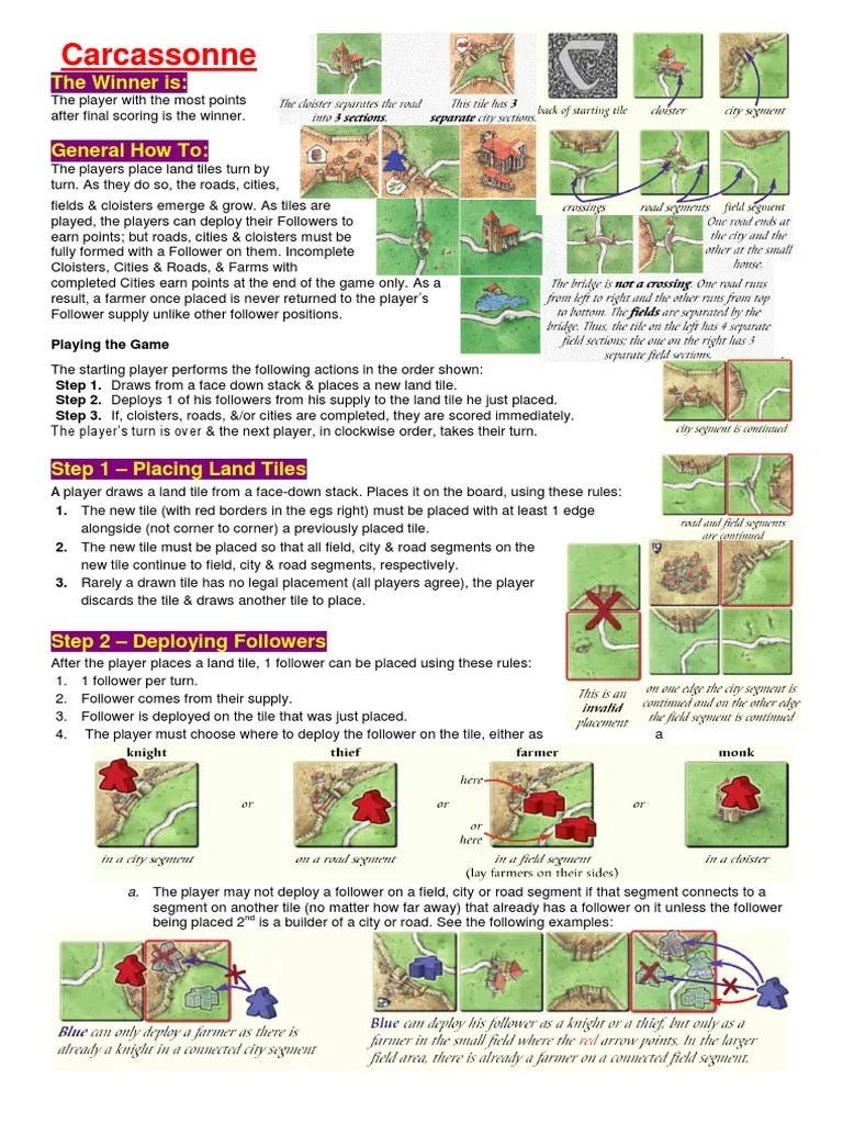 Instructions For Carcassonne With 2 Expansions Leisure Activities