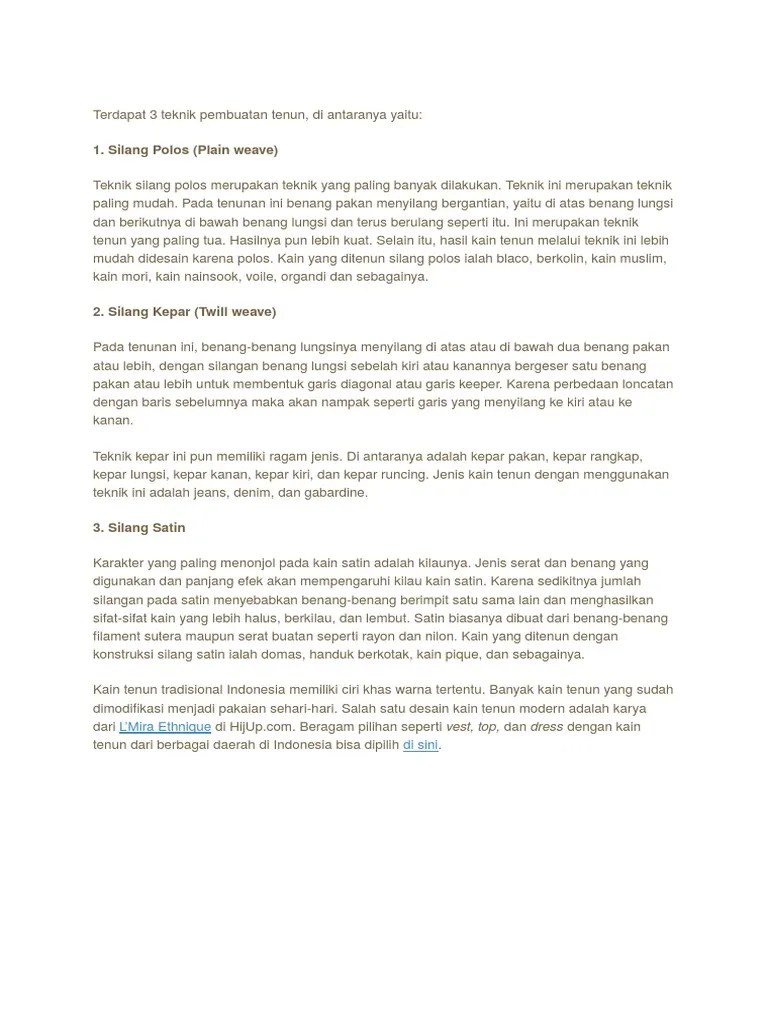 Terdapat 3 Teknik Pembuatan Tenun