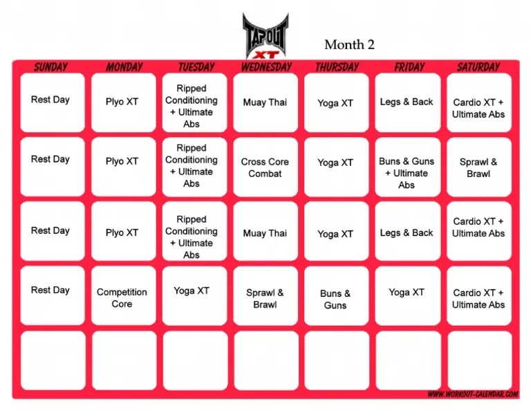 Tapout XT Schedule Month 2