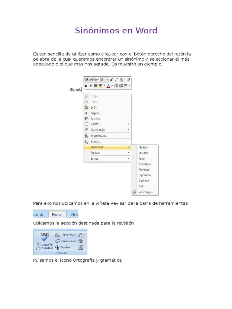 Sinónimos en Word PDF Diccionario Palabra