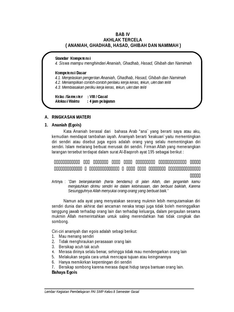 4 Akhlak Ananiyah Ghadab Hasad Ghibah Dan Namimah | PDF