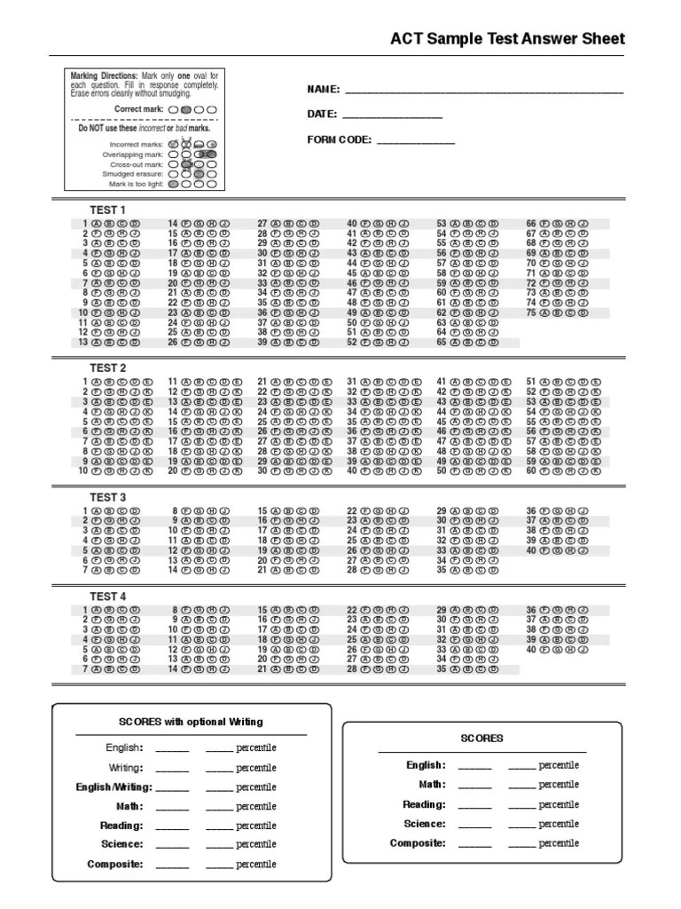 ACT Answer Sheet | Tests