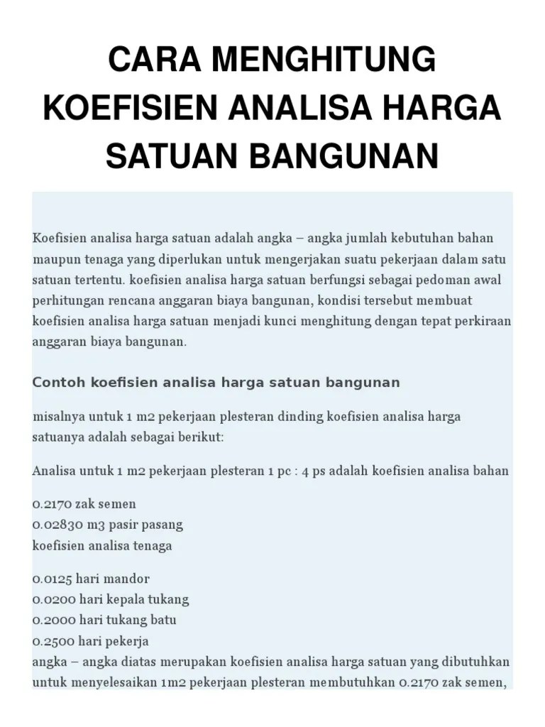 Cara Menghitung Koefisien Analisa Harga Satuan Bangunan | PDF