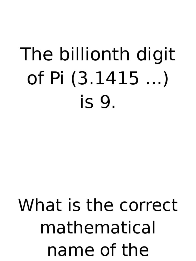 The Billionth Digit of Pi PDF Pi Numbers