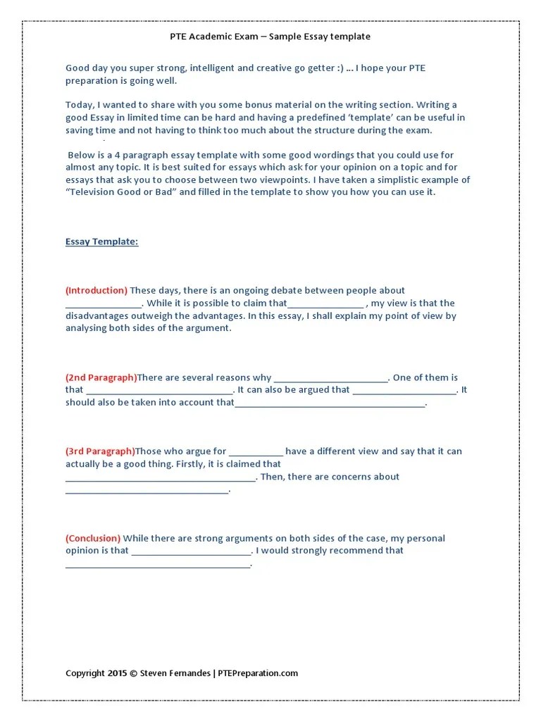 PTE Essay Writing Template1 Steven Fernandes Essays Test (Assessment)
