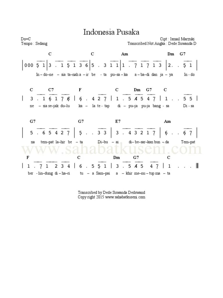 Not Balok Dan Not Angka Lagu Wajib Indonesia Pusaka