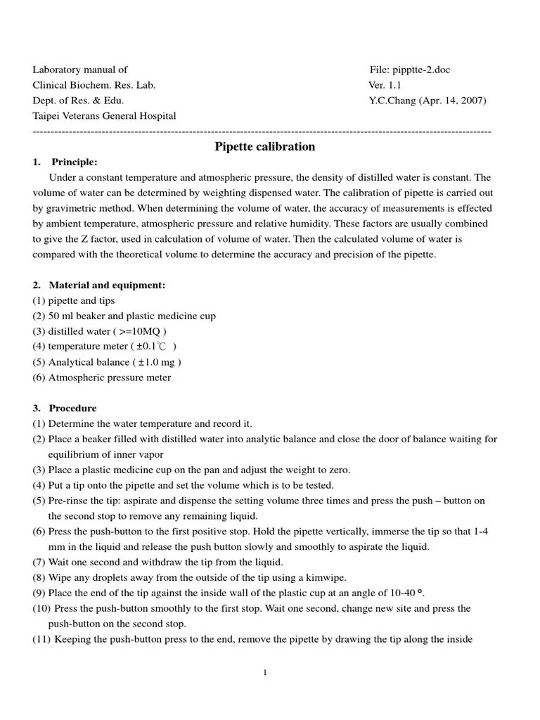 Pipette Calibration PDF Quantity Continuum Mechanics