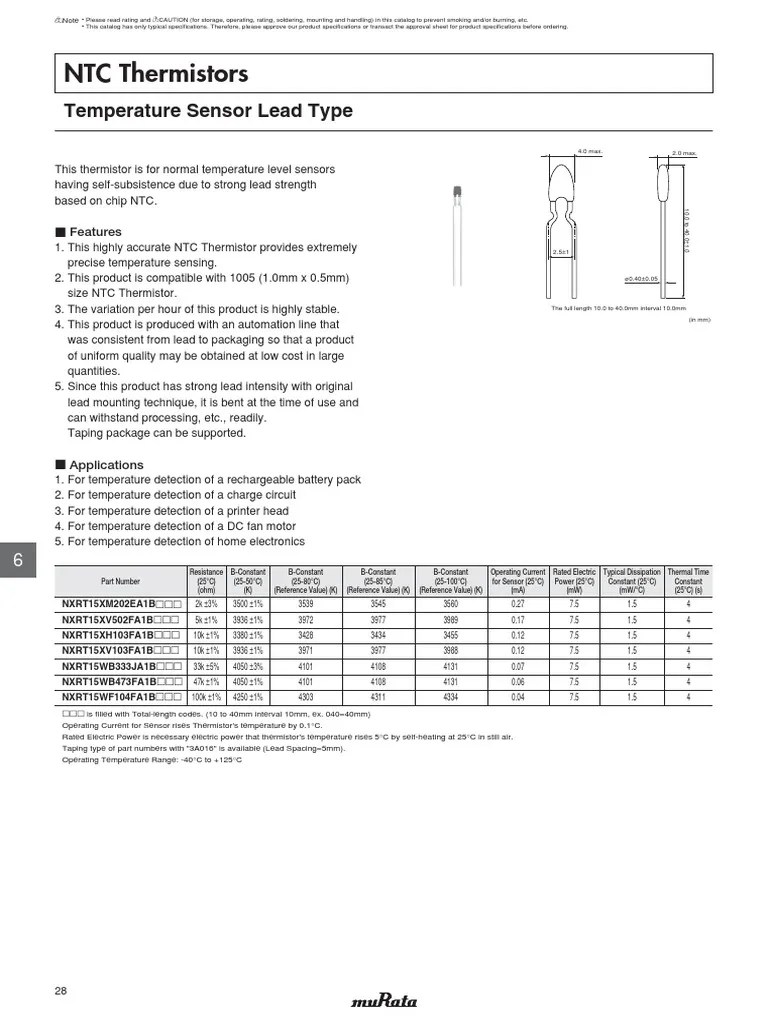 Thermistor Data Sheet PDF
