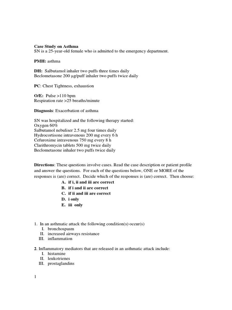 Case Study On Asthma PDF Asthma Medical Treatments