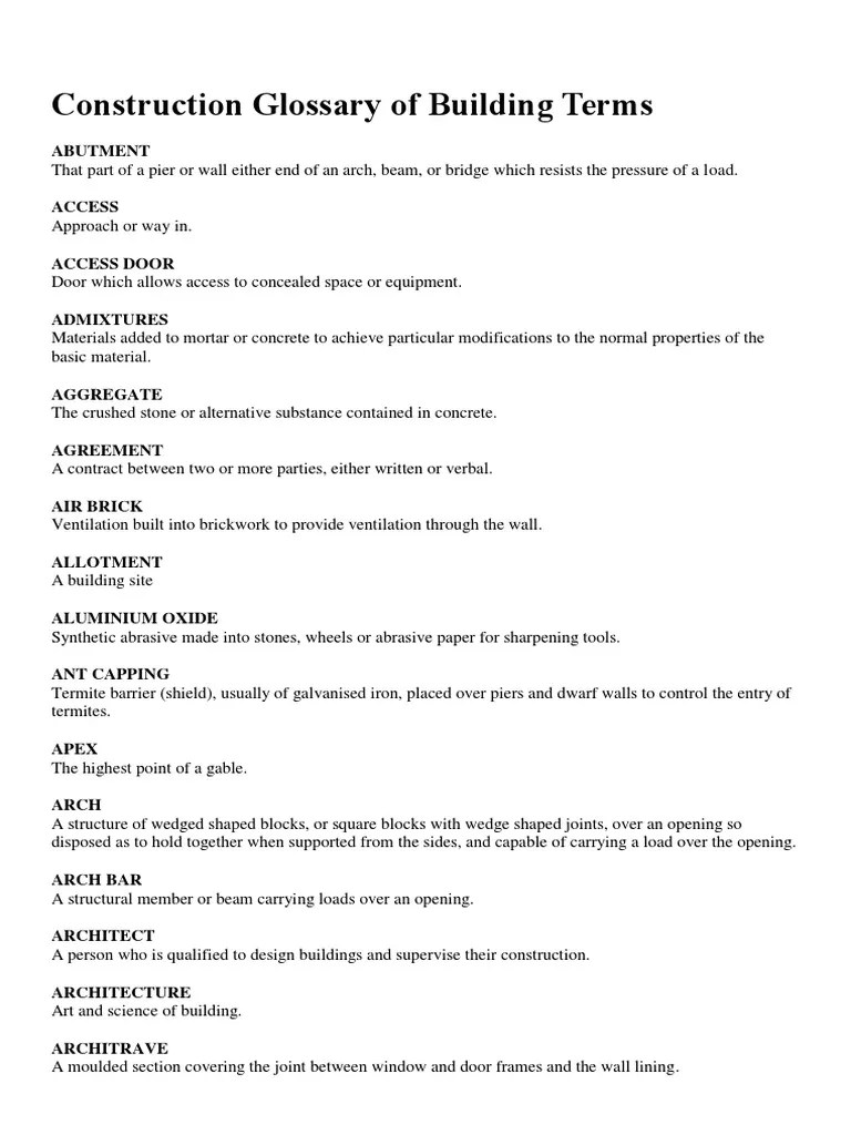 Glossary of Building Construction Terminology PDF Framing
