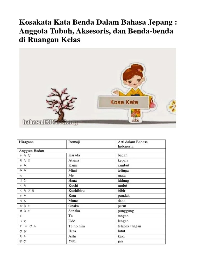 Kosakata Kata Benda Dalam Bahasa Jepang