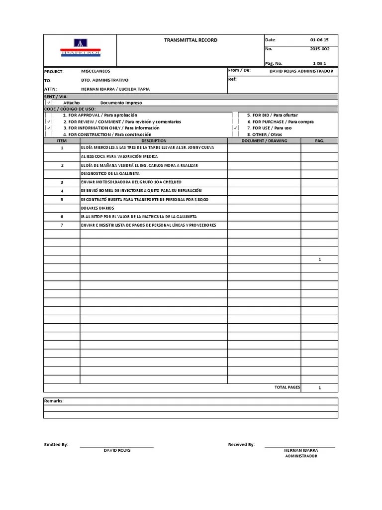 Transmittal Record 001