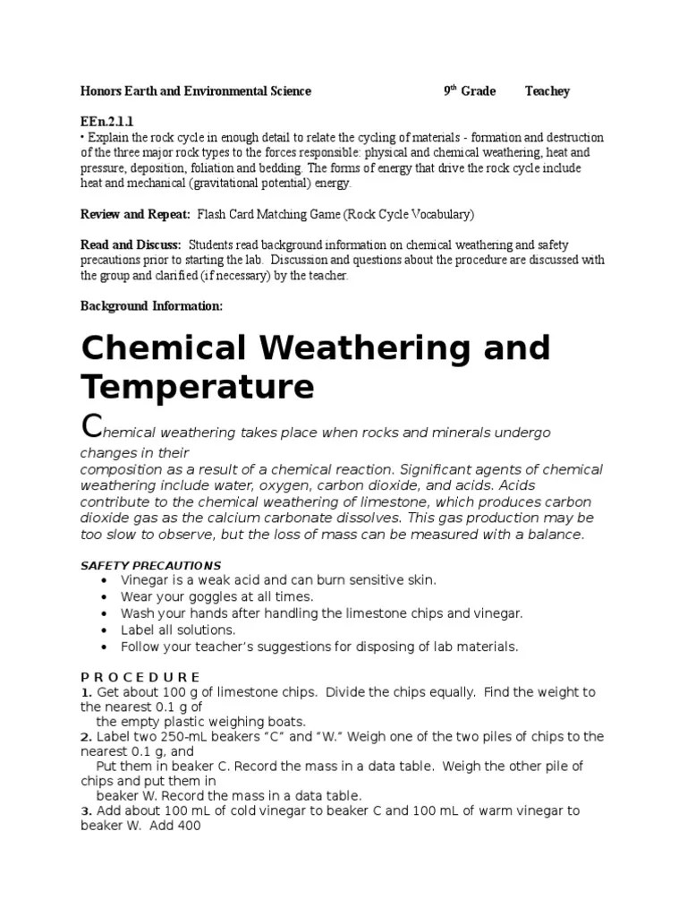 chemical weathering lesson plan Weathering Rock (Geology)
