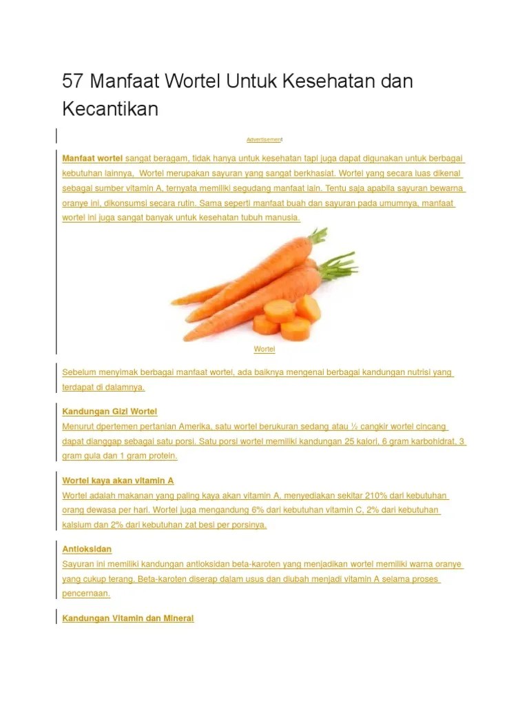 57 Manfaat Wortel Untuk Kesehatan Dan Kecantikan | PDF