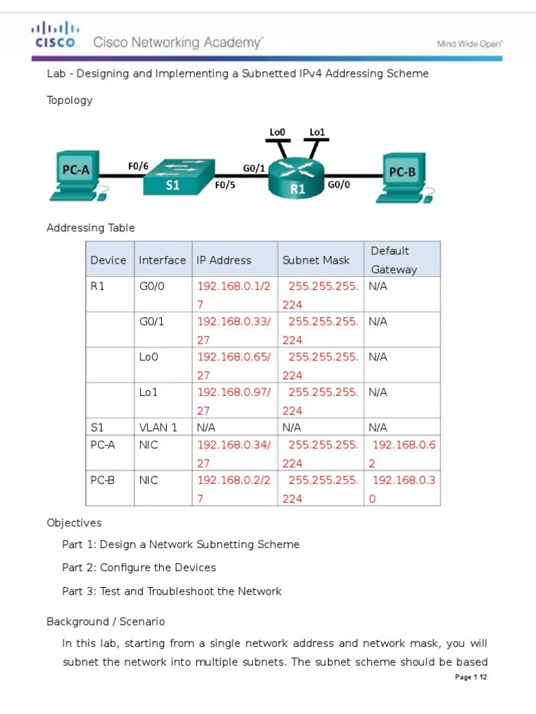 8.1.4.8 Lab Designing and Implementing a IPv4 Addressing Scheme Ip Address