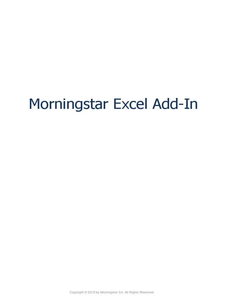 Morningstar Excel AddIn User Guide Beta (Finance) Microsoft Excel