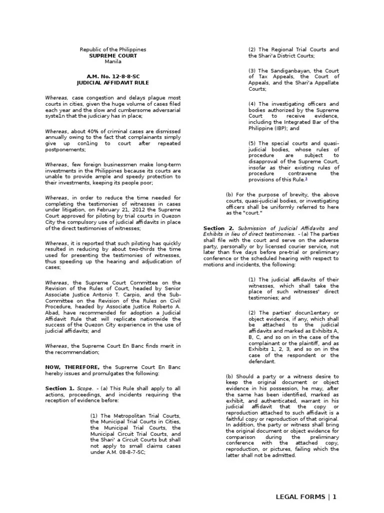 Judicial Affidavit Rule PDF Witness Affidavit