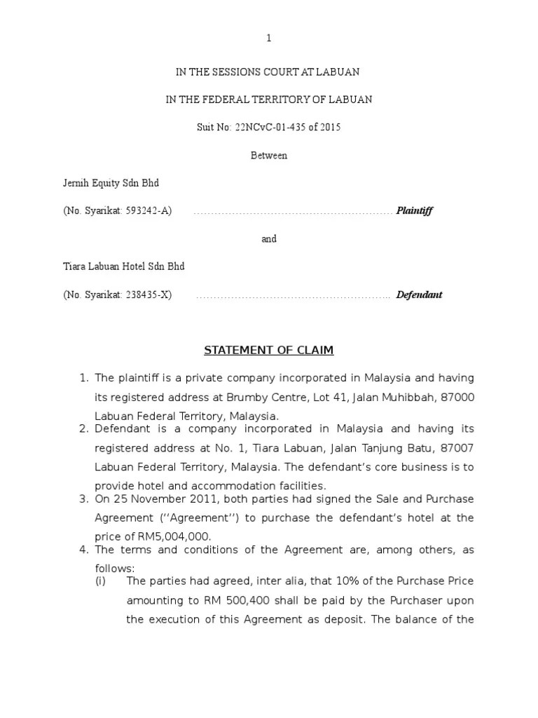 sample of statement of claim Civil Law Law) Lawsuit Free