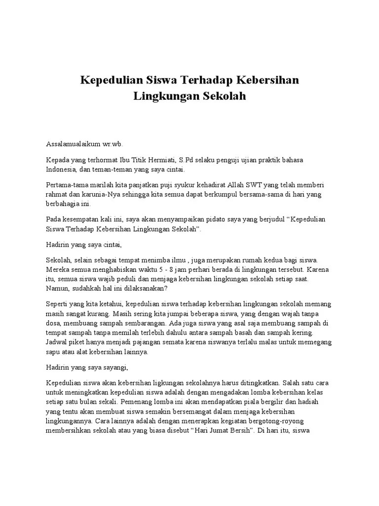 Pidato Bahasa Jawa Tentang Kebersihan Lingkungan Sekolah Lengkap