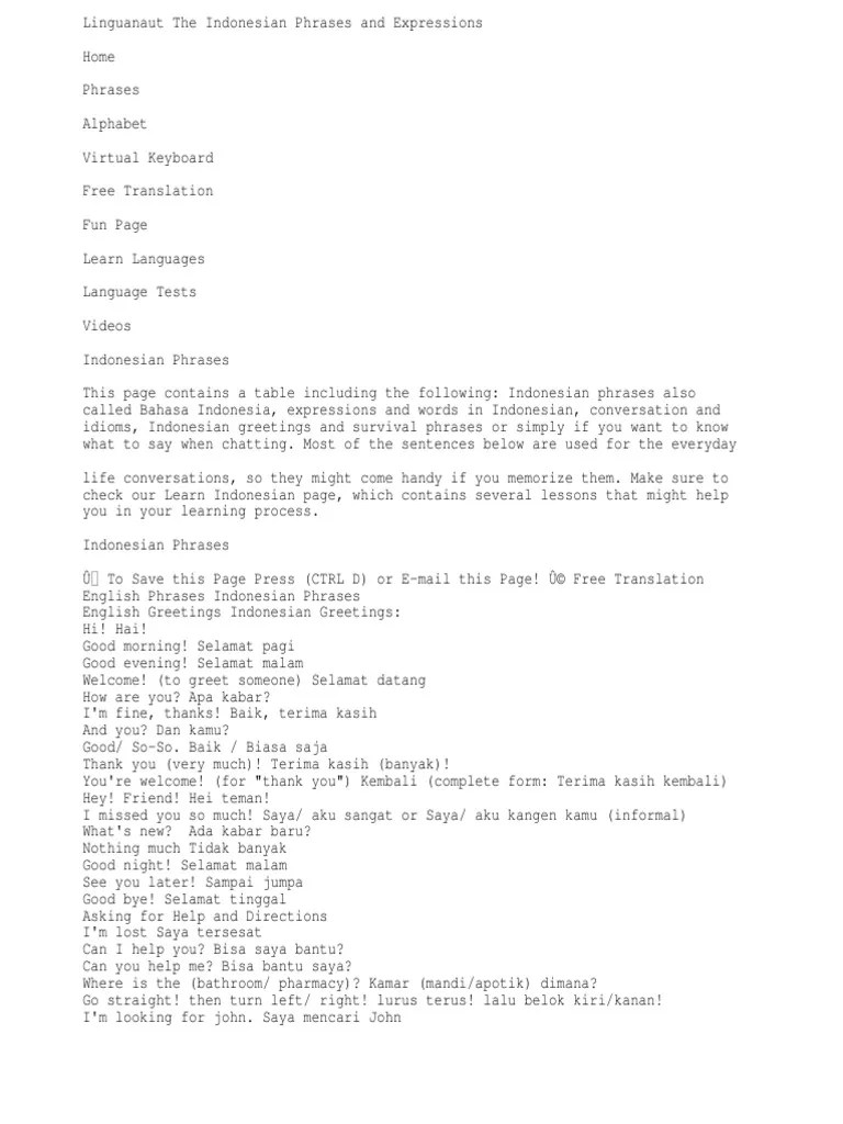 Indonesian Phrases and Common Sentences Indonesian Language