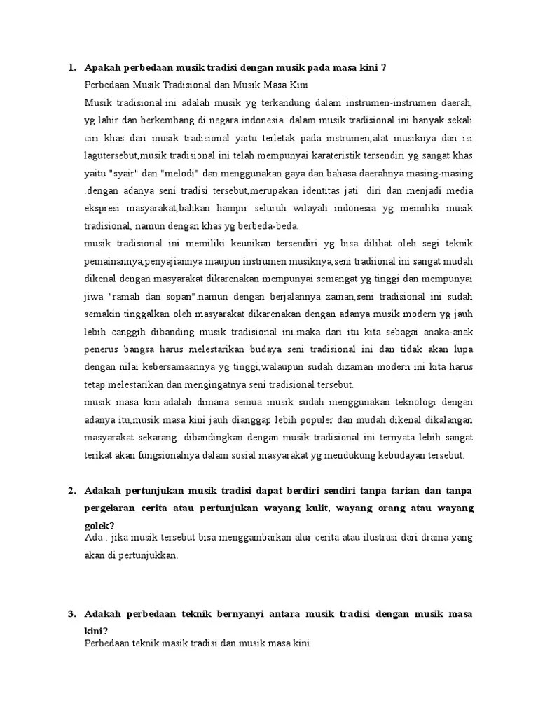 Perbedaan Musik Tradisi Dengan Musik Pada Masa Kini | PDF